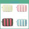 Polyester Striped Makeup Bag With Large Capacity For Travel And Storage
