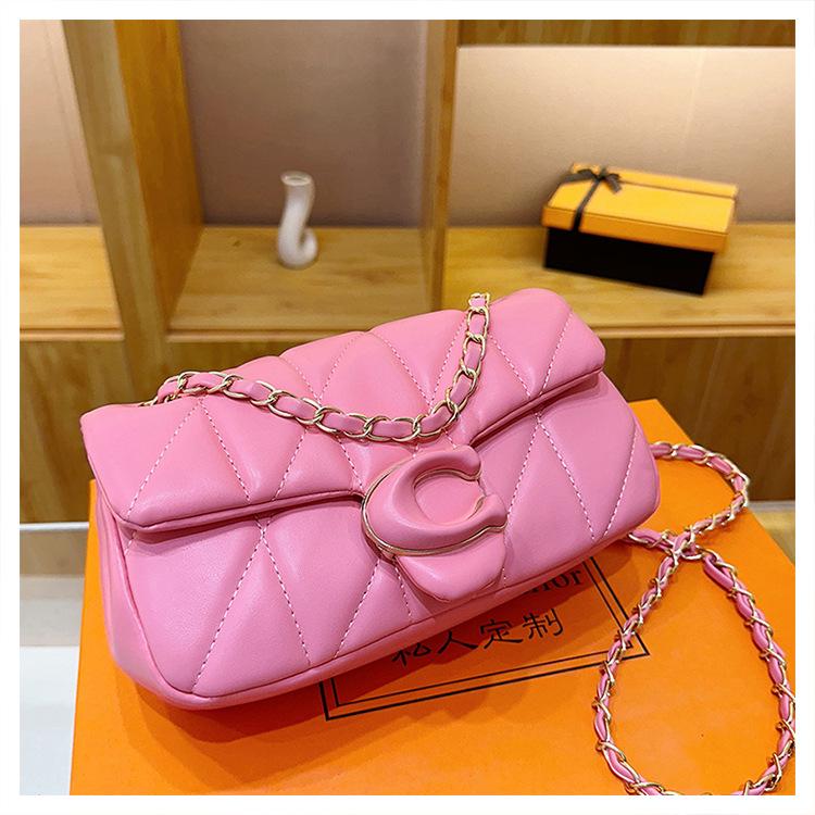

Women s 2025 Cross-Stripe Argyle Chain Bag - High-Quality Embroidery Shoulder/Crossbody Bag рожевий