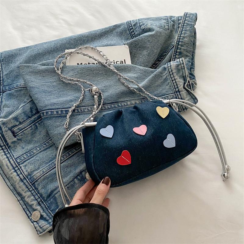 Stylish Summer 2024 Casual Shoulder Bag Trendy Commuter Blue Canvas Bucket Bag синий