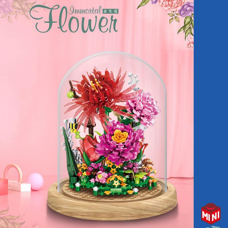 Idea Small Block Potted Plants Chinese Rose Cactus Violet Lily Construction Blocks Immortal Flower Model Toys For Girls Gifts