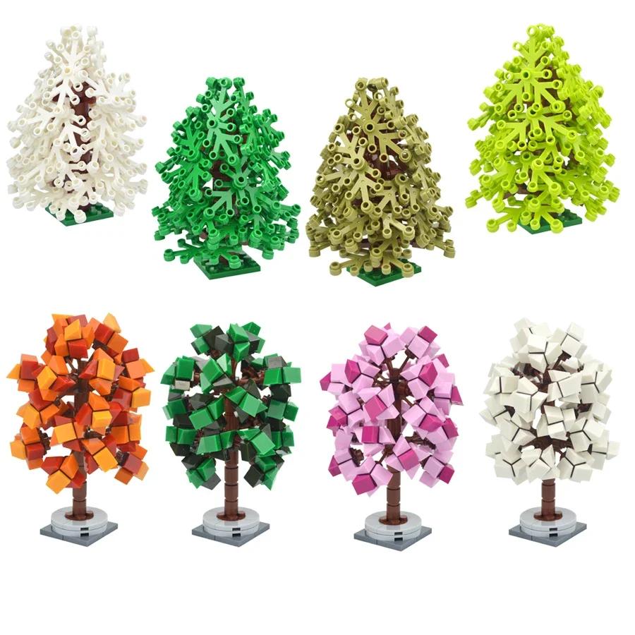 DIY Plant Tree City Bricks Assemble MOC Pine Christmas Tree Model Building Blocks Educational Creative Toys For Children Gifts