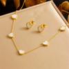 Gold Plated Mother of Pearl Heart Necklace Earrings Set Dainty Love Pendant Jewelry