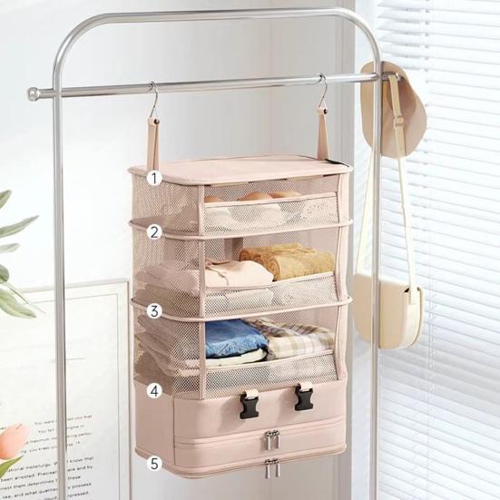 Bolsa de Armazenamento de Viagem Cinco Camadas Grande Capacidade Design Dobrável Organizador Suspenso Leve Portátil Bolsa de Higiene Suspensa