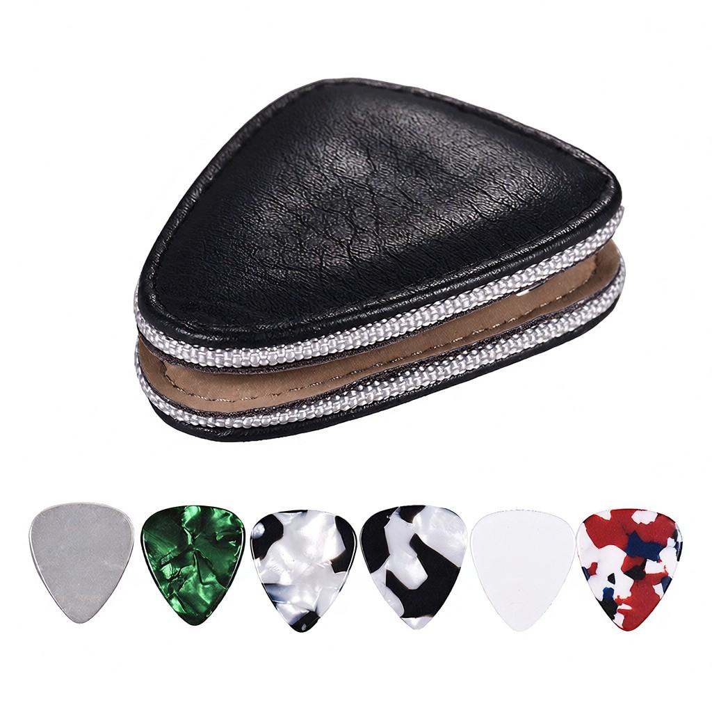 Guitar Picks Holder Case Bag PU Synthetic Leather with 6pcs Celluloid Picks String Instrument Accessories