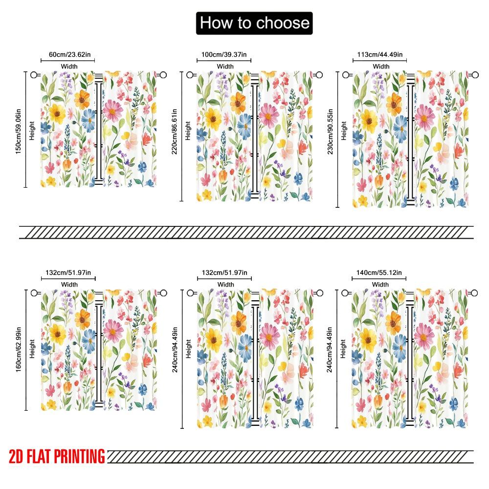 2pcs,2D Plane Printing Curtain Popular Blooming Canvas Versatile Polyester (without Rod) Festive for Kitchen Living Room Office