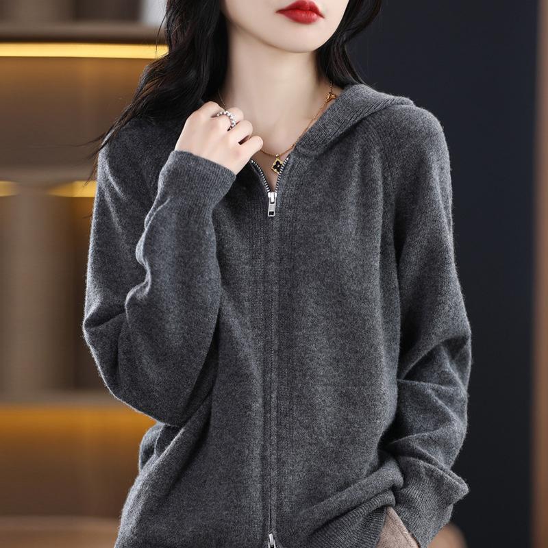 Herbst Damen Cardigan Pullover Jacke Koreanisch Locker Reißverschluss Mit Kapuze Lässig Kaschmir Gestrickte Cardigans Damen Pullover Mantel