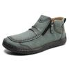 Men's Plus Size Zipper Martin Ankle Boots - Outdoor Casual Flat Sole Hand-Stitched Short Boots