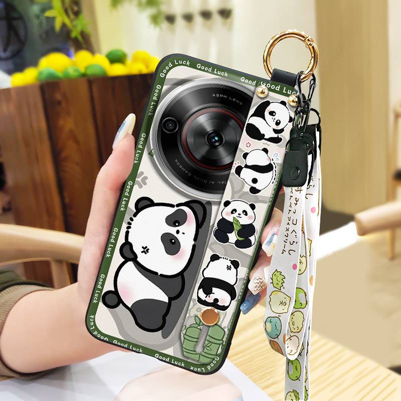 Wrist Strap Durable Phone Case For ZTE Blade A75 5G/Nubia Focus 5G/Calf 5G Cute Fashion Design Panda Soft case Silicone