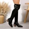 New Stretch Boots for Plus-size Shoes, Women's Soft Leather Knight Boots, Pointed-toe Thick Heel Mid-heel Slim Boots