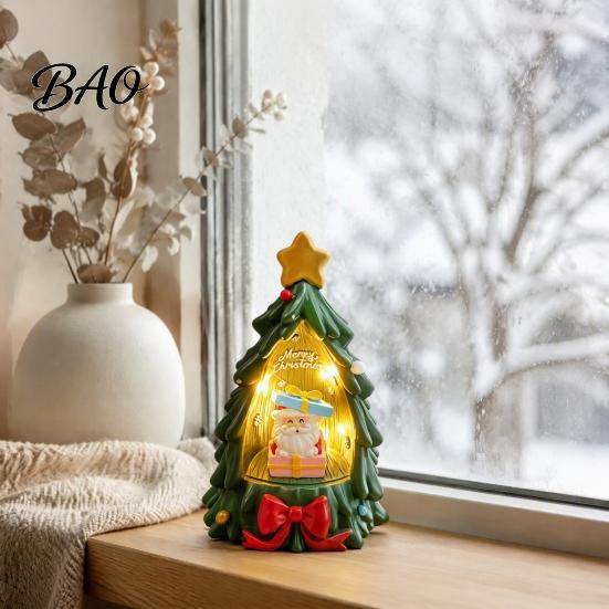 Santa Claus Table Decor Christmas Tree Ornament Lamp, And Golden Star Decor, Unique Presents Durable Resin Decorative Figure for Living Room