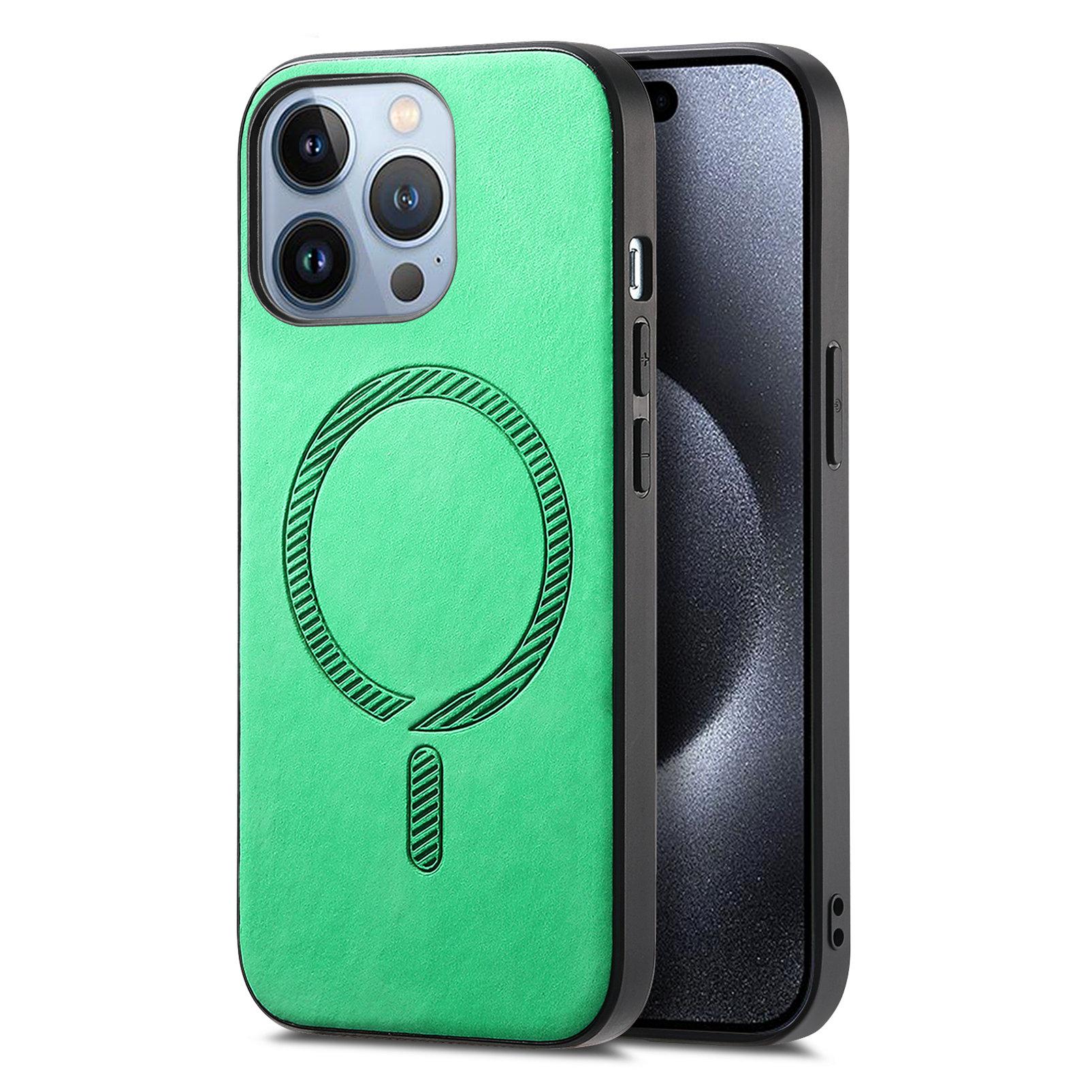

B1 For iPhone 16 Pro Leather Back Case Compatible with MagSafe Skin-Touch Phone Cover Green