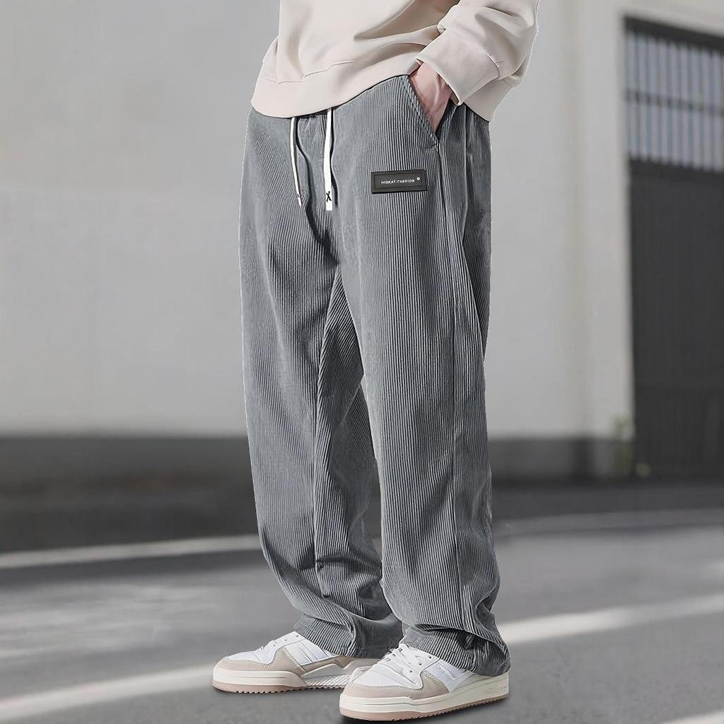 Men's Spring and Autumn Straight-Leg Mid-Rise Corduroy Pants Youthful Drape-Effect Simple Casual Trousers