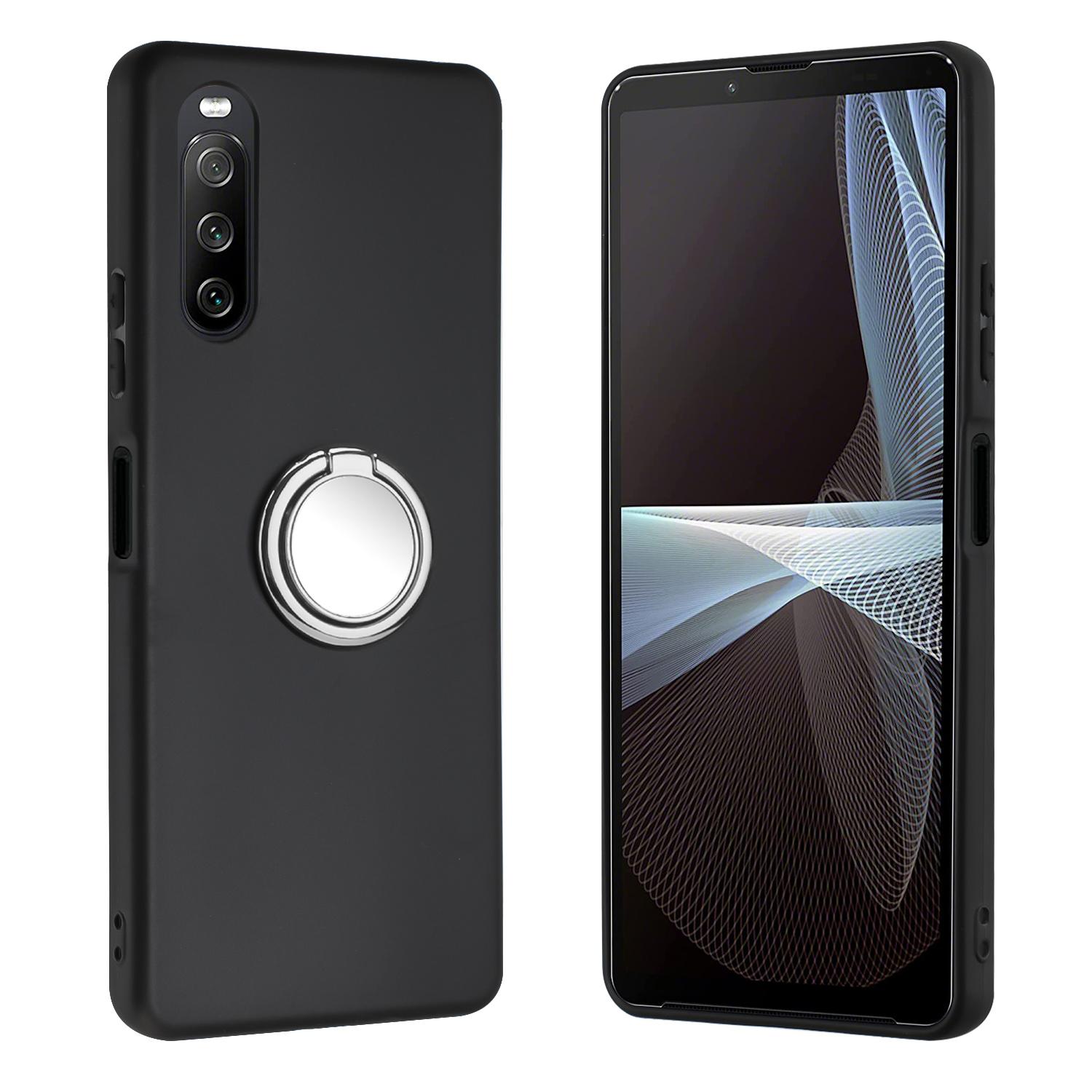 

For Sony Xperia 10 VI TPU Case Ring Kickstand Matte Phone Cover Work With Magnetic Car Holder Silver