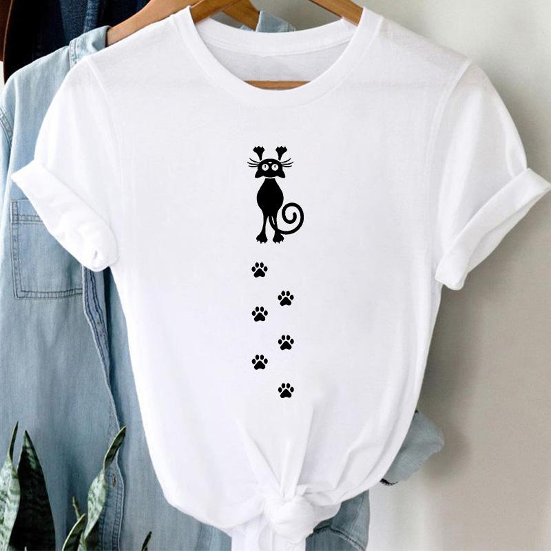 T-Shirts Women Cute Cartoon Print Fashion Tshirt For Woman Tees Tops Graphic Female T Shirt White Womens T-Shirt