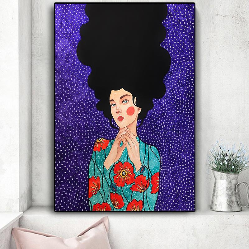 Vintage Abstract Fata Păr Floare Femei Artă Perete Pânză Pictură Moda Nordic Poster Poze de Perete Pentru Sufragerie Neîncadrat