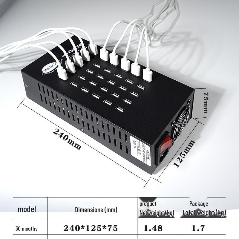 30-Port High-Power USB Charging Station for Fast Multi-Device Charging 30-Port with European Power Cable