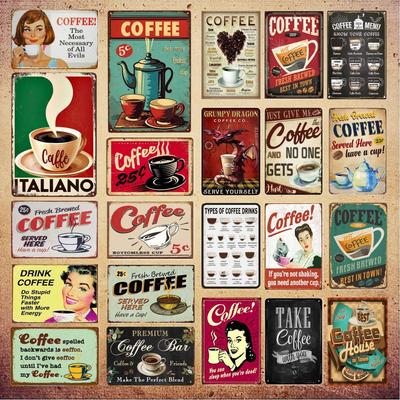 Vintage Coffee Metal Tin Sign Plaque Plate Retro Wall Art Poster For Cafe Bar Pub Kitchen Man Cave Club Iron Painting Decoration