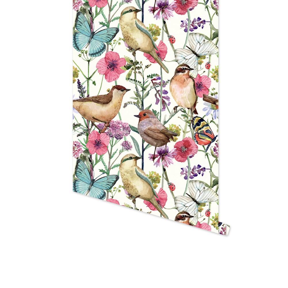 1pc Colorful Bird & Butterfly Peel And Stick Wallpaper Vintage Floral Removable Self-Adhesive Printed Paper for Home Decor