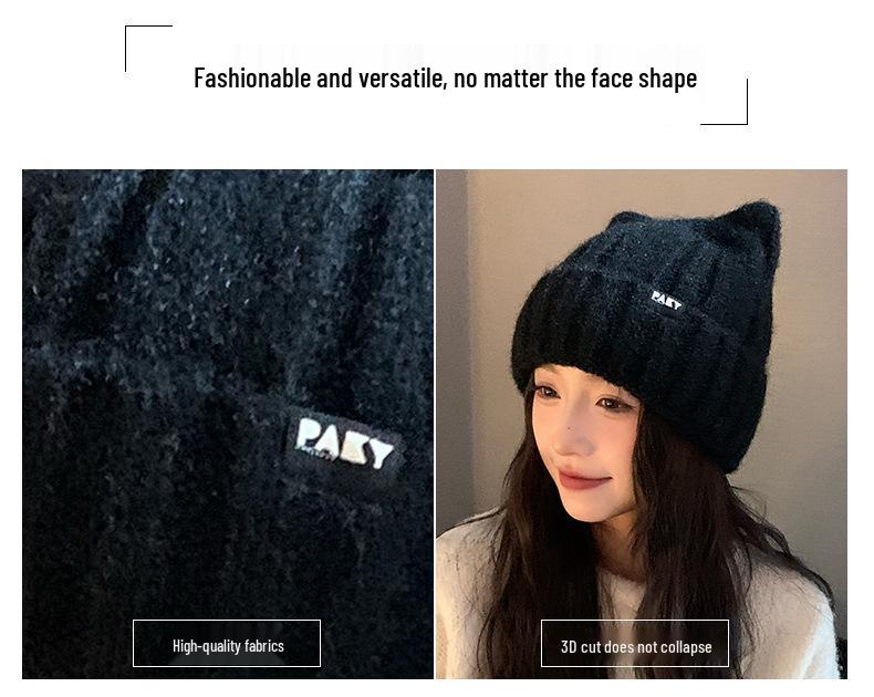 Bonnet Doux Oreilles de Chat en Tricot Laine - Confortable, Coupe-vent & Élégant pour Femmes