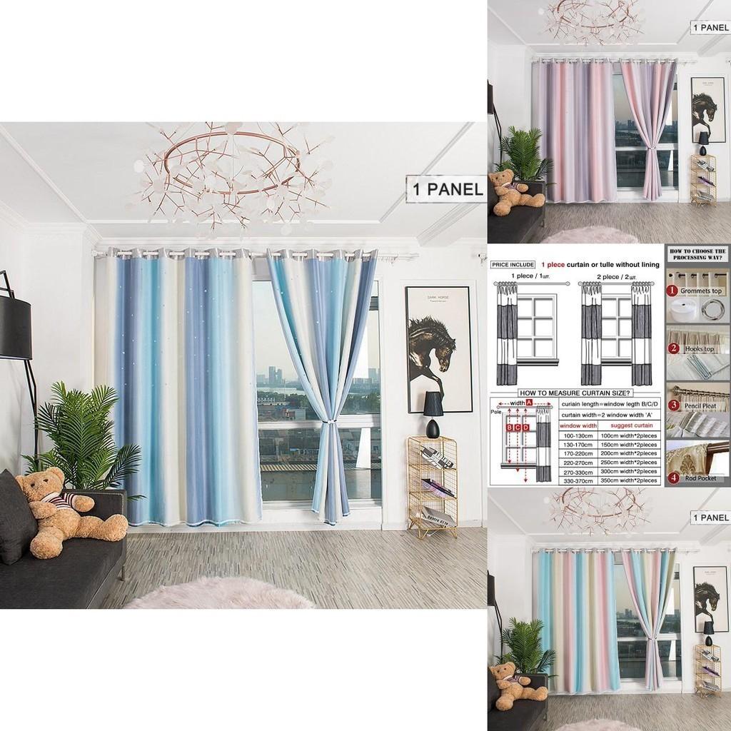 Stylish Blackout And Tulle Drapes With Hollowed Out Star Design For Living Room Decor