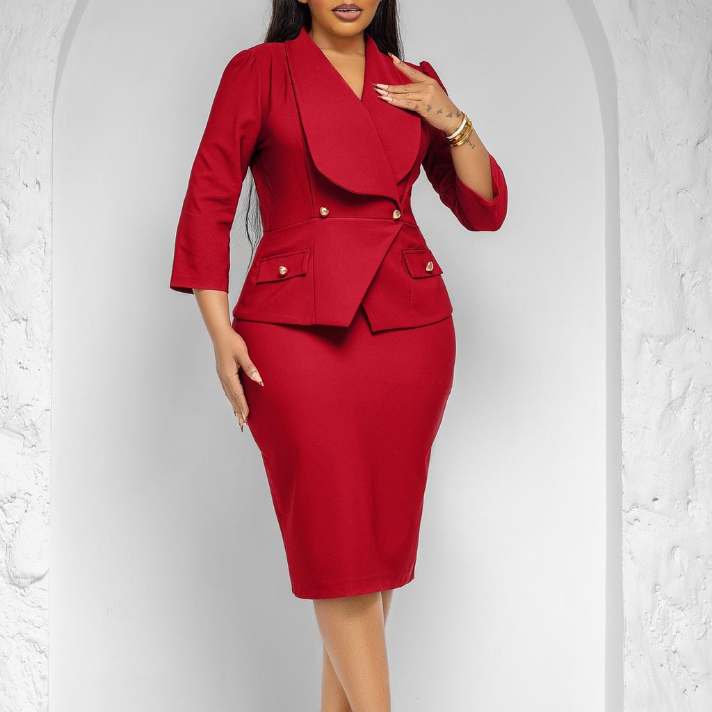 Women's new autumn fashion temperament elegant solid color large lapel O Tongle dress