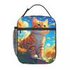 Sunflowers Surround Cat Pattern Insulated Lunch Bag for Women Children Portable Food Boxes Thermal Lunch Box Tote