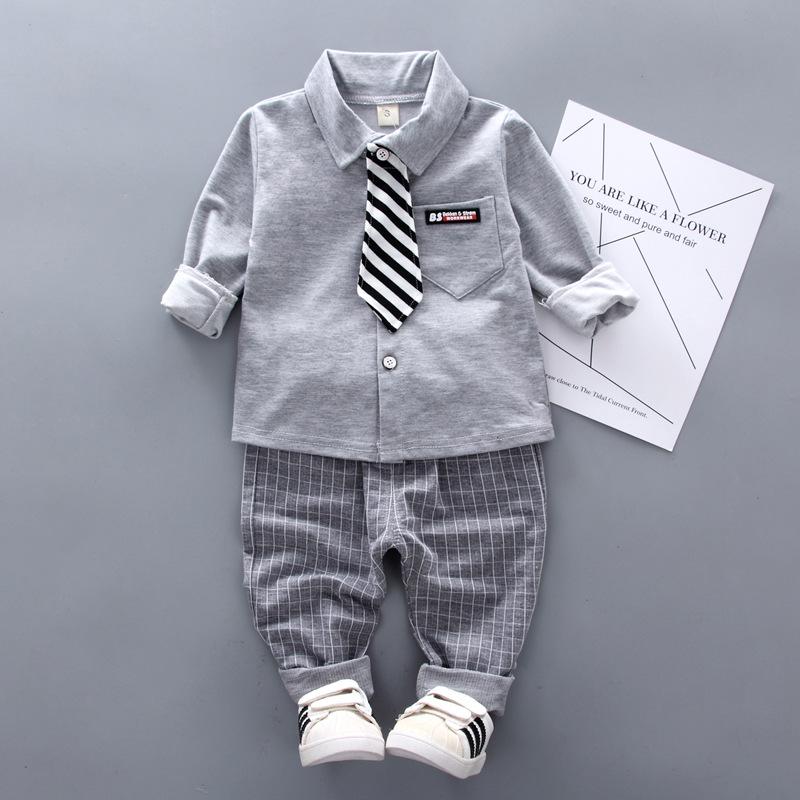 Completo a Maniche Lunghe a Due Pezzi per Bambino Maschio Primavera Anni Baby Boy Camicia con Bavero Cravatta Camicia Tesoro Pantaloni