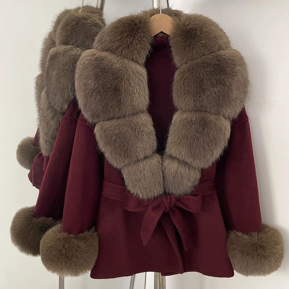 Imitation Fox Fur Lace Up Fashionable Double-sided Cashmere Coat 2026 Winter Warm Thicken High Quality Synthetic Fur Jacket