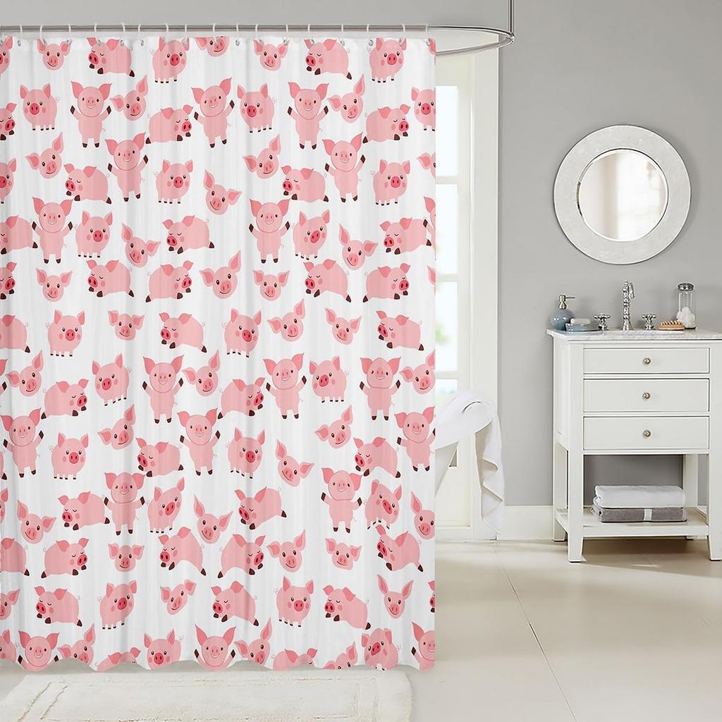 1pc Pink Pig Shower Curtain 72"x72" Kids Cute Pigs Bathroom Shower Curtain Set for Teens Farm Animal Bath Curtain Waterproo