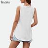 ZANZEA Women Summer V-Neck Sleeveless Solid Hollow Crochet Tank Tops