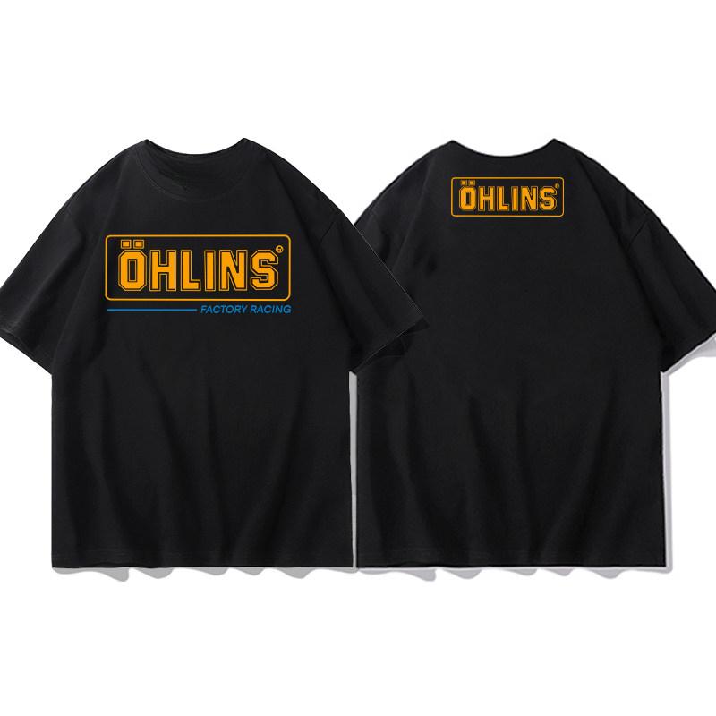 Top Summer Ohlins Black Tshirt Collection Motorcycle Shock Absorber Print Short Sleeve Tshirt Racing Fan Clothes