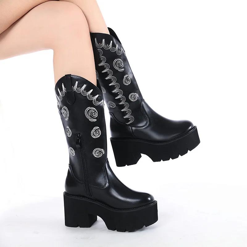 Fashion Matte Black Knee High Boots Women Platform Wedges High Heels Thick Bottom Ladies INS Hot Winter Fashion Elegant Drop Ship