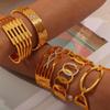 Gold Rhinestone Geometric Multi-layer Titanium Steel Bracelet for Women with Spring Clasp