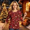 Women's Fashion Casual Three-Quarter Sleeve Christmas Print Neck Top