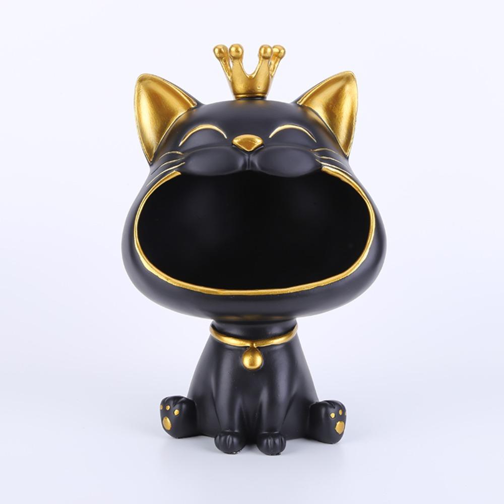 For Resin Crown Cat Bigmouth Cat Storage Desktop Decoration Ornament Entryway Key Snack Storage Handicrafts Animal Model Collect