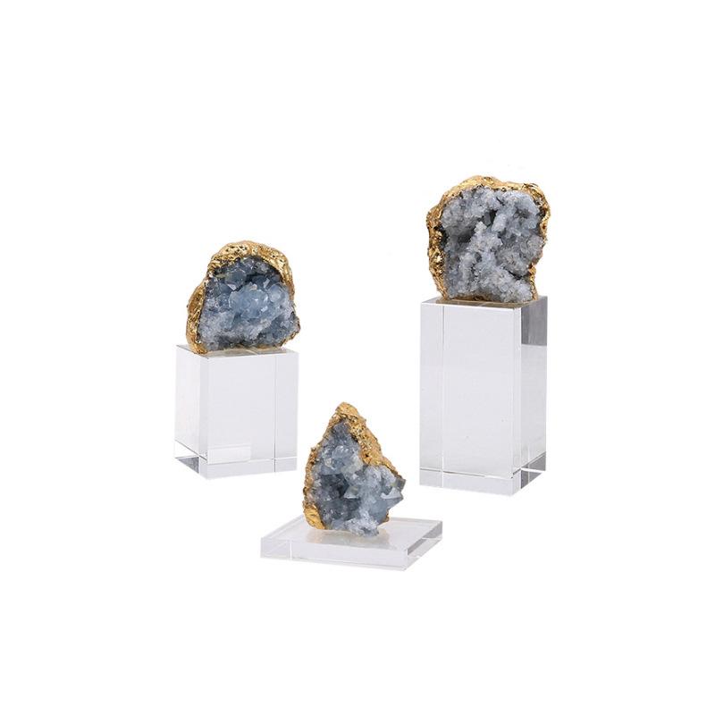 Agate Stone Transparent Crystal Crafts Sculpture Gold-plated Crystal Marble Ornaments Living Room Furnishings Desk Decoration