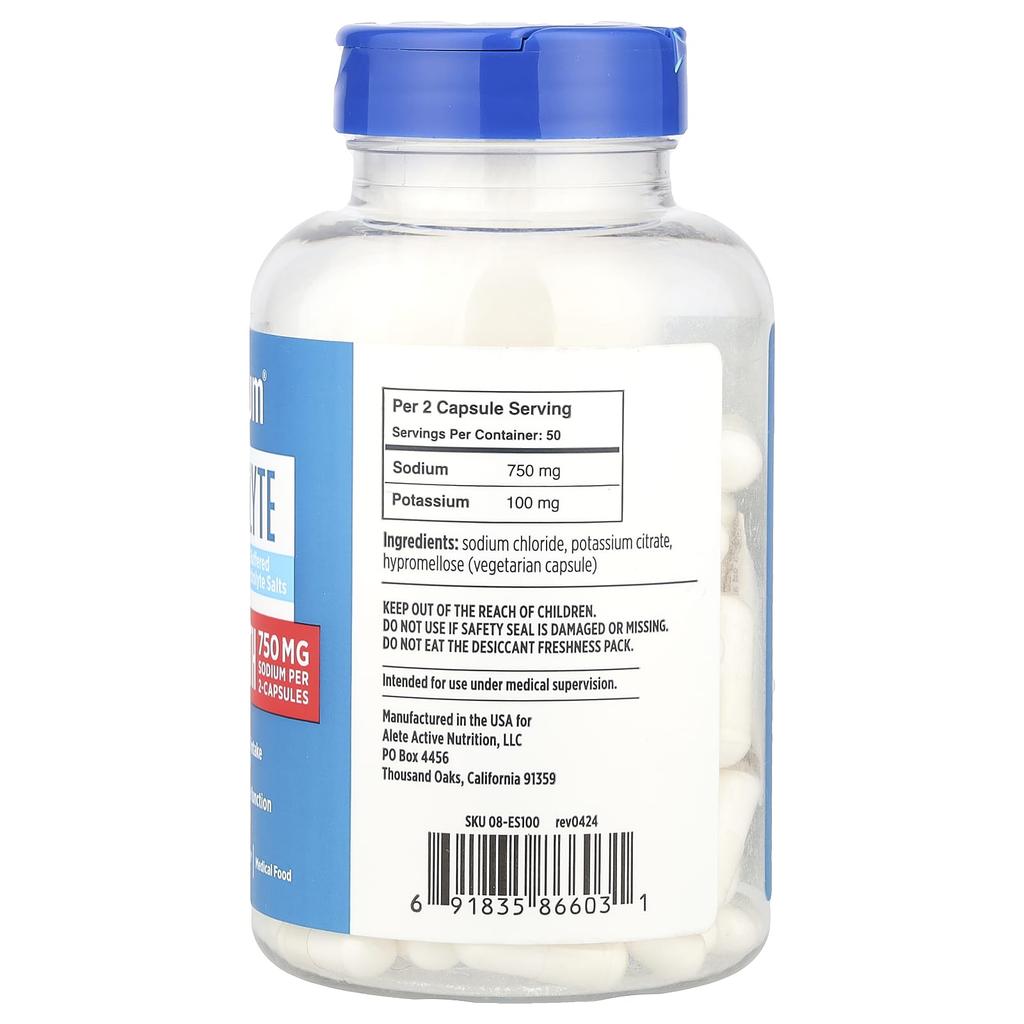 Vitassium Cápsulas de eletrólitos, força extra, tamanho "00", 100 cápsulas vegetais