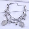 Women Bracelet Alloy Steel Geometric Shape Pendant Double-layer Bracelet