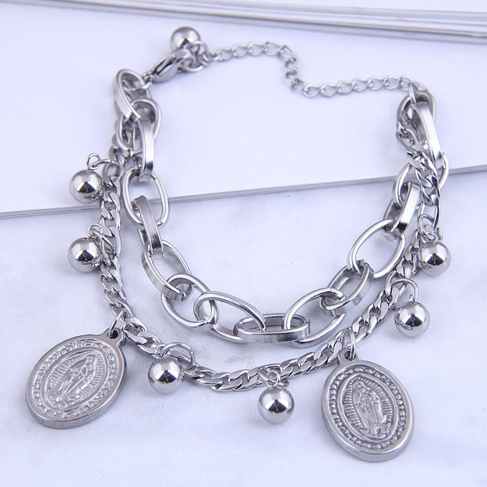 Women Bracelet Alloy Steel Geometric Shape Pendant Double-layer Bracelet