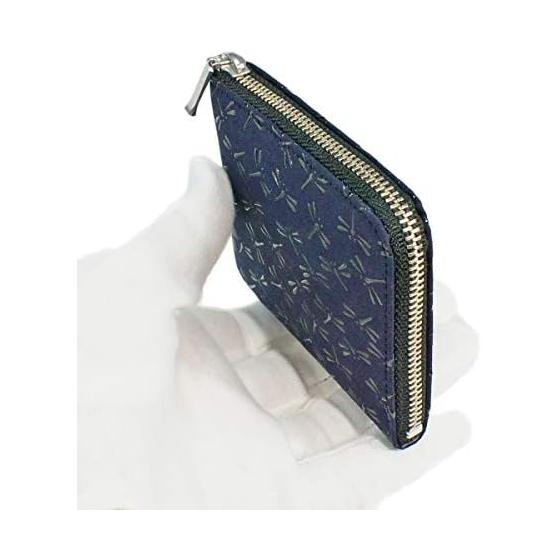 Inden-ya Coin Case F-Coin Case 08 Deer Leather Navy X Black Lacquer Dragonfly Pattern 1008-04-008 8.2cm X 10cm X 1.8cm L-shaped Zipper Coin Purse