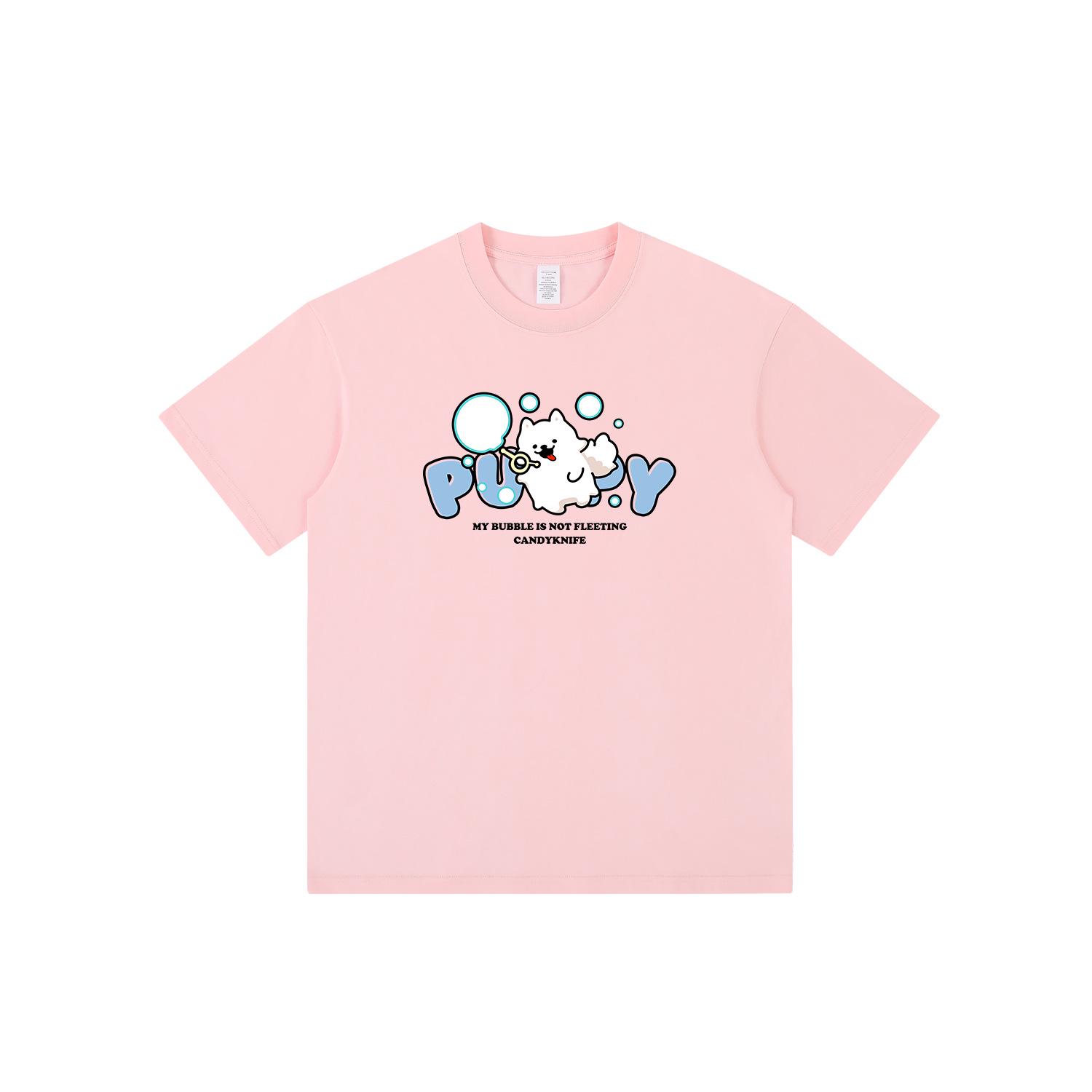 

2024 Летняя Женская Футболка из Чистого Хлопка Оверсайз с Милым Принтом - Короткий Рукав и Универсальный Тренд M розовый