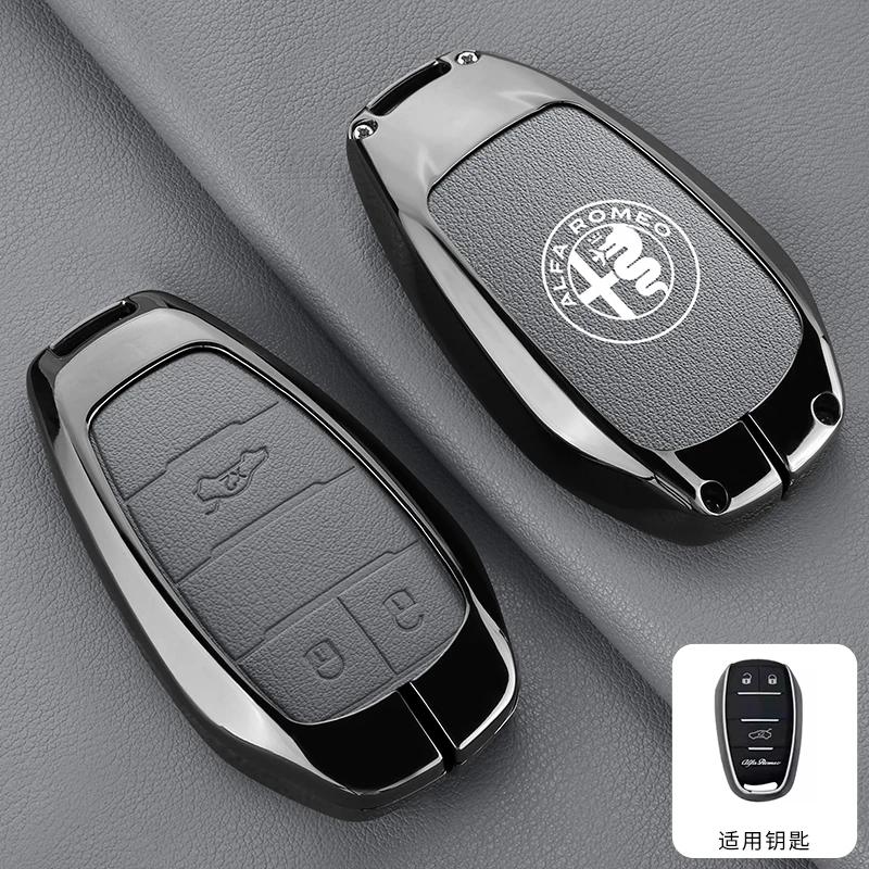 For Alfa Romeo 2026 Hot Sticker Alloy Leather Car Smart Remote Key Case Cover Shell Protector for Alfa Romeo Giulia 2015 +Stelvi For Alfa Romeo