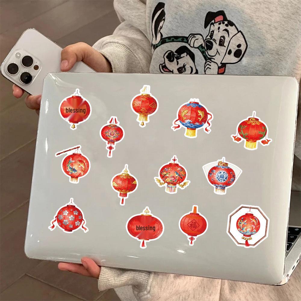 63 New Style Chinese New Year Lantern Stickers: Festive, Waterproof Decoration for Walls & Windows