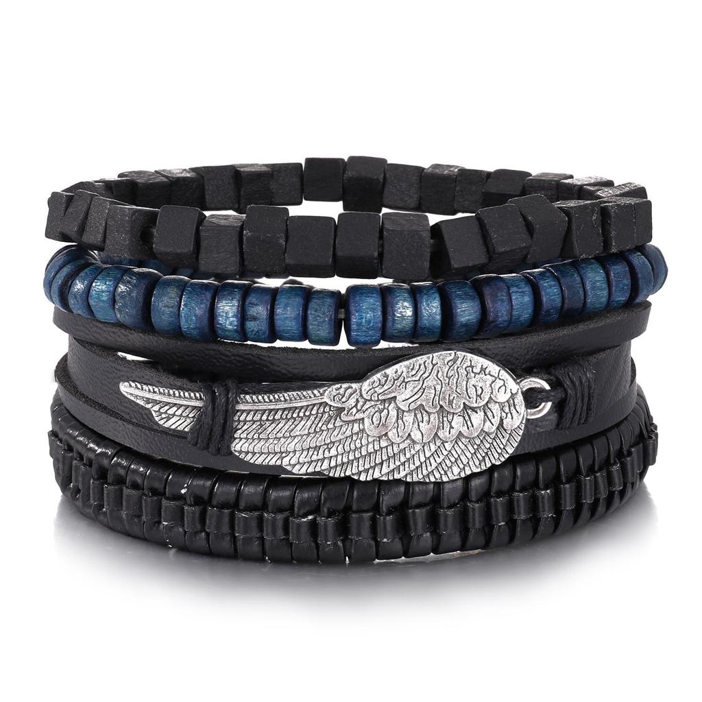 European & American Handmade Braided Leather Bracelet Set: Men's Hip Hop Punk Vintage Multi-layer Jewelry