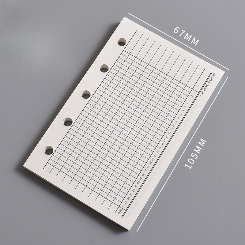 Die Innenseite des M5 Notizbuchs Die leere vertikale Linie des A8 Loseblatt-Kernquadrats und der Wochenplan Eine Seite pro Tag zum Eintragen