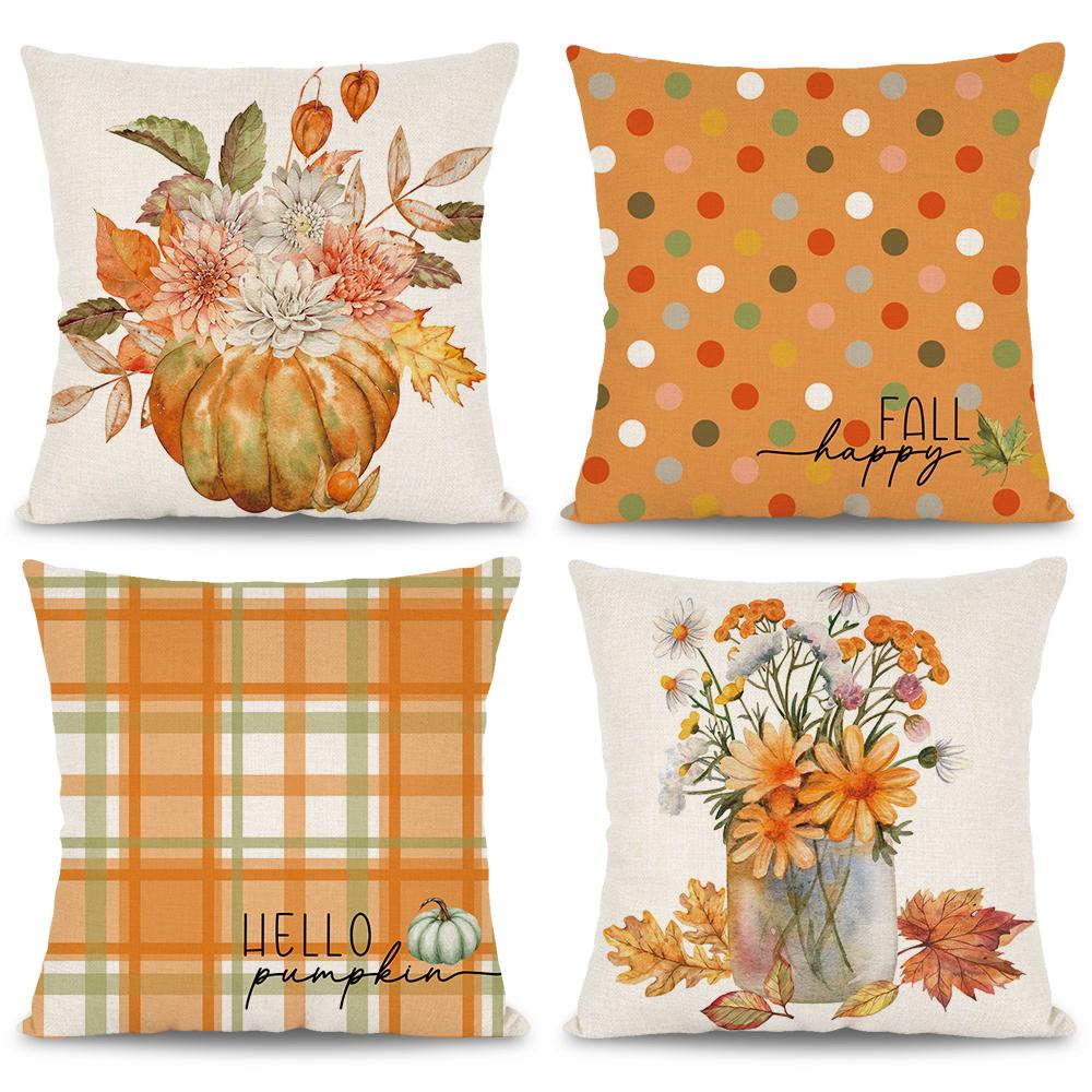 Autumn Pumpkin Decorative Pillowcase Pumpkin Thanksgiving Blessing Autumn Flowers Pillowcase Home Decor 18 X 18 Inches