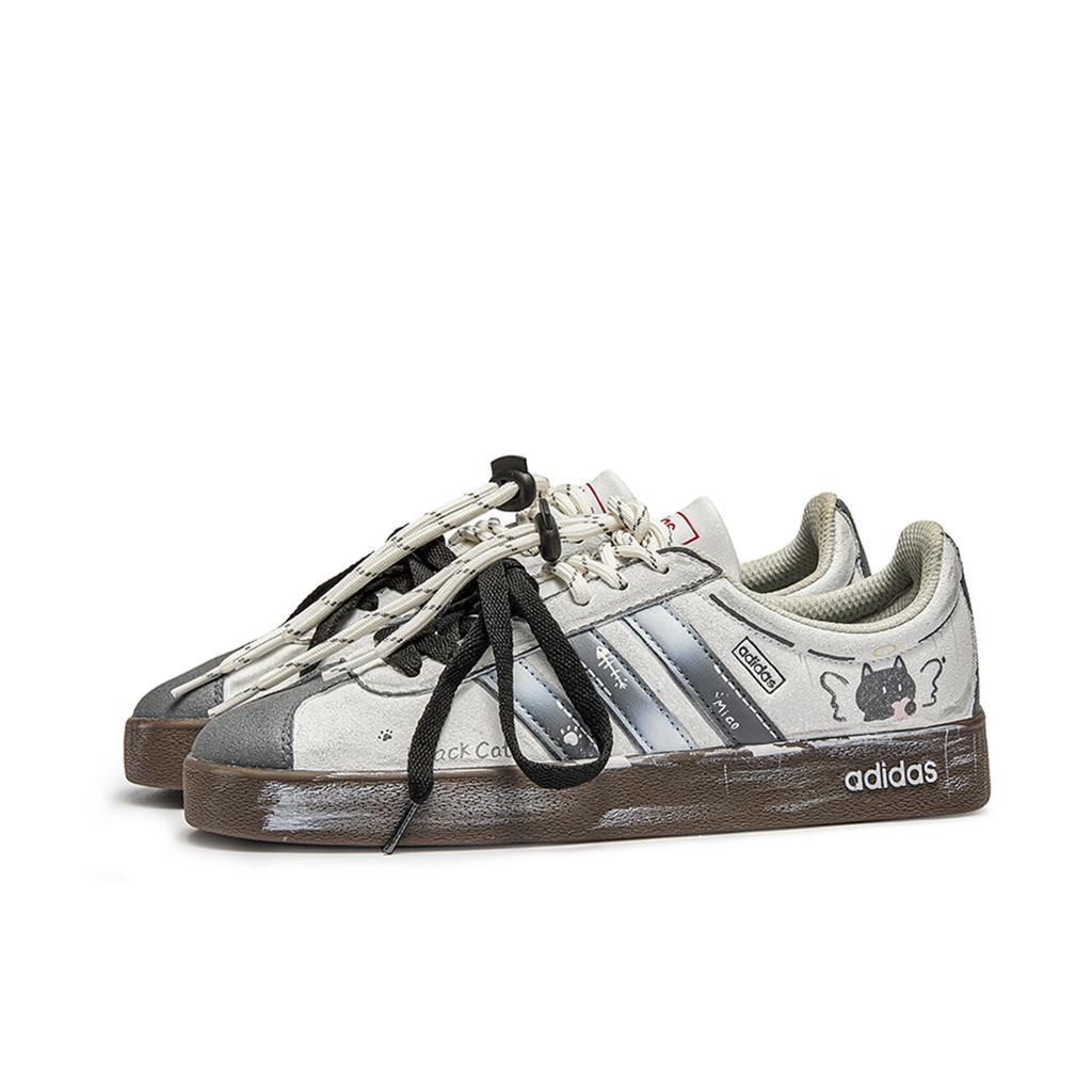 Adidas VL COURT 2.0 Da Vinci, Box, Black Cat Low top Skateboard Shoes Unisex Gray Brown HQ1802(TeamM-S-BOX)