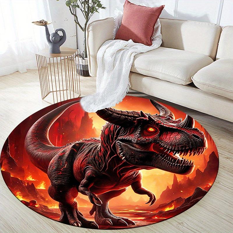 1 Stück Weicher, Saugfähiger & Rutschfester Schrecklicher Dinosaurier Runder Teppich Weicher Kreis-Teppich für Wohnzimmer- & Schlafzimmer-Dekoration, Stuhlunterlagen und Unvergessliche Ho