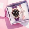 Women'S Watch Fashion Casual Women'S Quartz Watch Simple Rhinestone Flower Disc Watch Star Bracelet Set