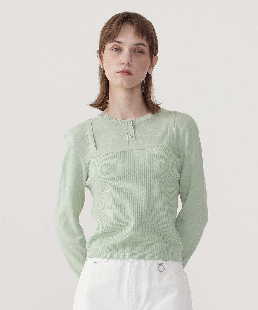COVERNAT WOMAN Layered Round Neck Knit Light Green